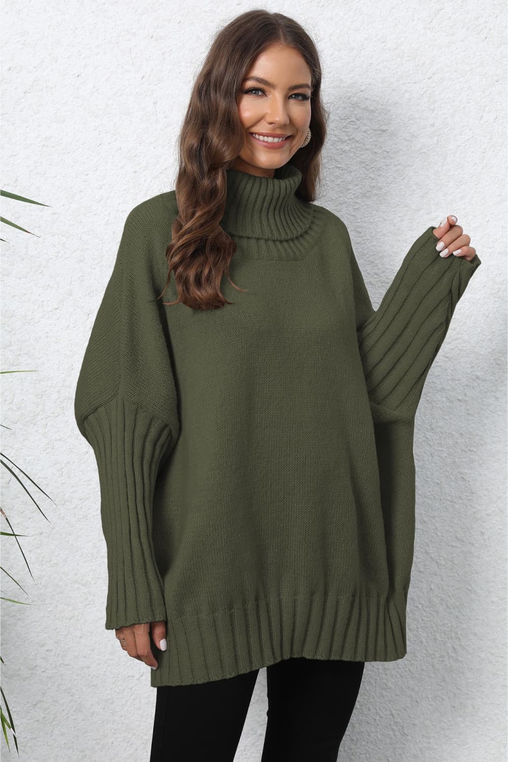 Get trendy with Turtle Neck Long Sleeve Ribbed Sweater - Sweater available at Styles Code. Grab yours today!