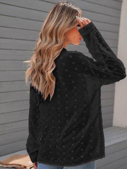 Get trendy with Swiss Dot Drop Shoulder Shirt - Shirt available at Styles Code. Grab yours today!