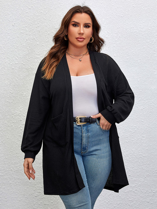 Get trendy with Plus Size Open Front Long Sleeve Cardigan - Cardigans available at Styles Code. Grab yours today!