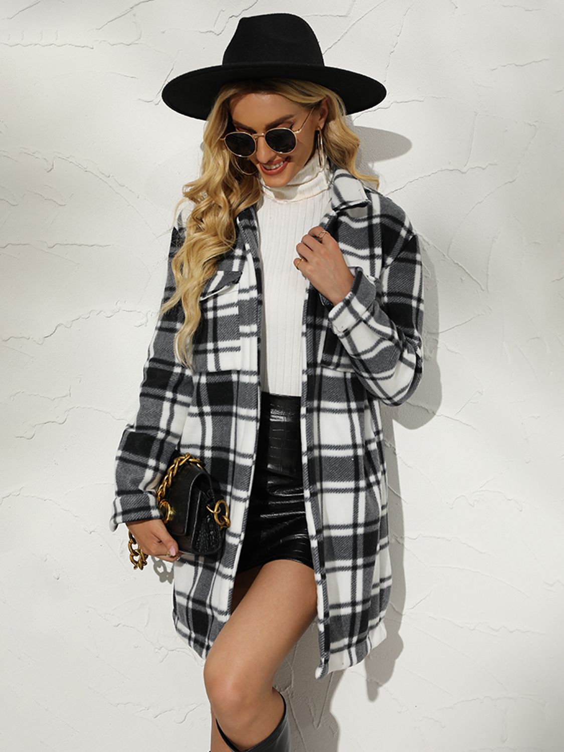 Get trendy with Plaid Collared Longline Coat - Coats available at Styles Code. Grab yours today!