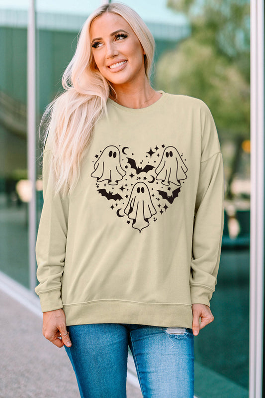 Get trendy with Round Neck Dropped Shoulder Ghost Graphic Sweatshirt - Halloween Clothes available at Styles Code. Grab yours today!