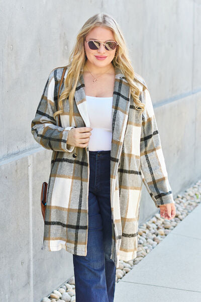 Get trendy with Double Take Full Size Plaid Button Up Lapel Collar Coat -  available at Styles Code. Grab yours today!