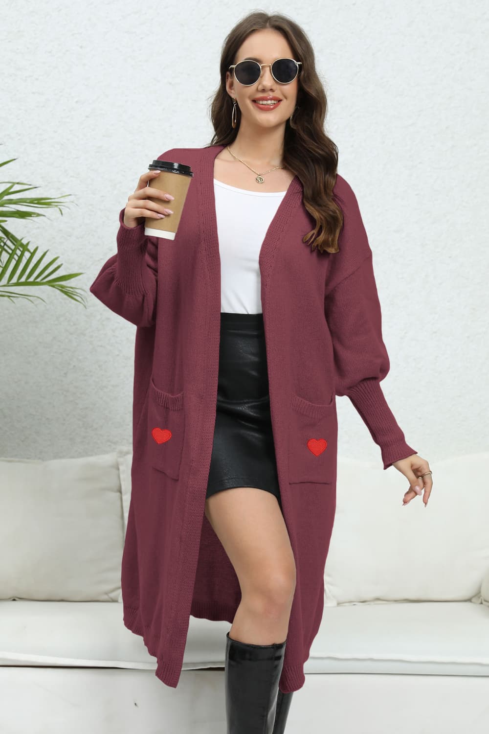 Get trendy with Lantern Sleeve Open Front Pocketed Cardigan - Cardigan available at Styles Code. Grab yours today!