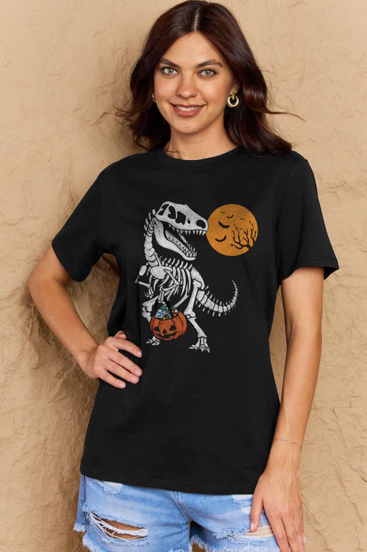 Get trendy with Full Size Dinosaur Skeleton Graphic Cotton T-Shirt - Graphic T-Shirts available at Styles Code. Grab yours today!