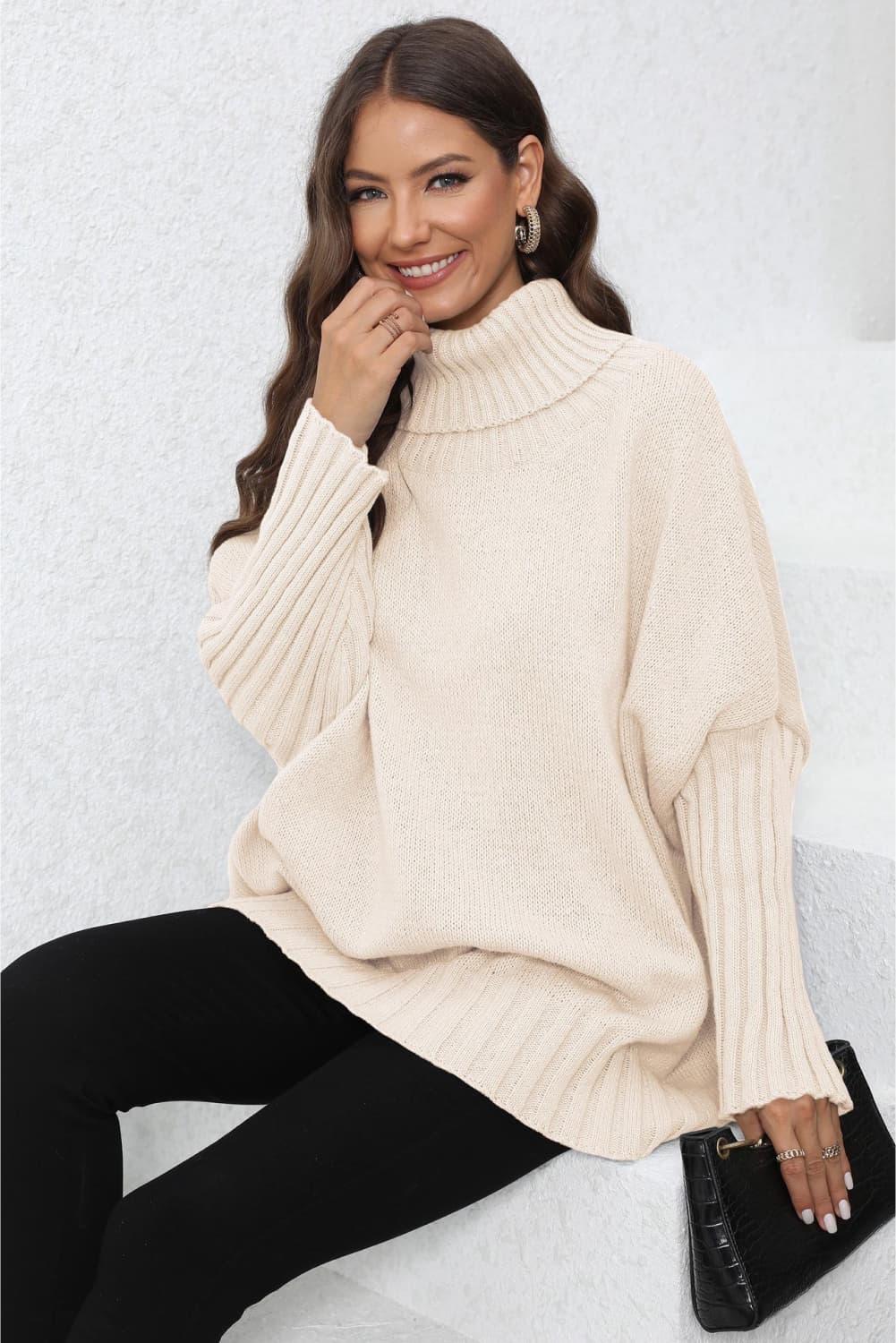 Get trendy with Turtle Neck Long Sleeve Ribbed Sweater - Sweater available at Styles Code. Grab yours today!