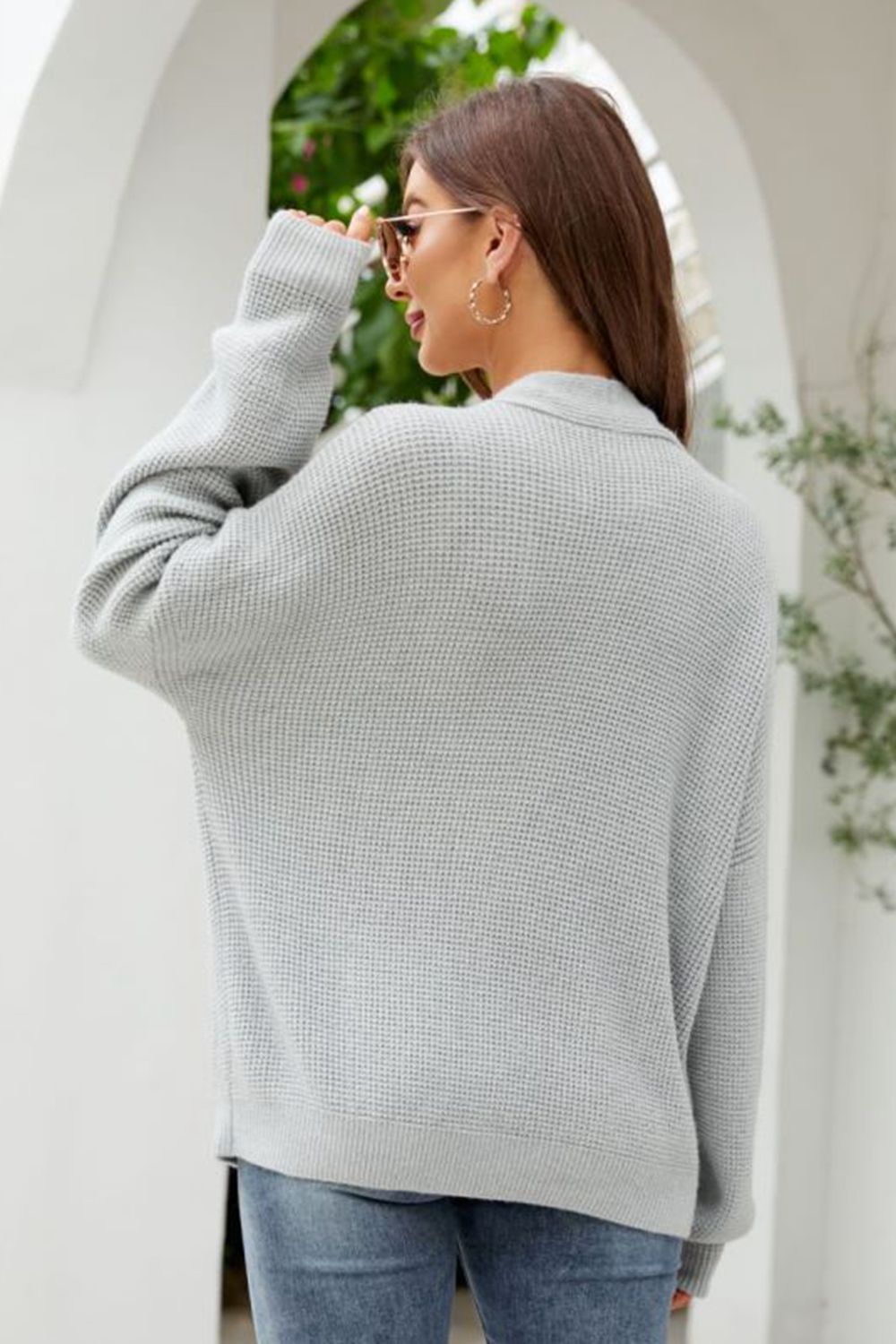 Get trendy with Waffle-Knit Dropped Shoulder Cardigan - Cardigans available at Styles Code. Grab yours today!