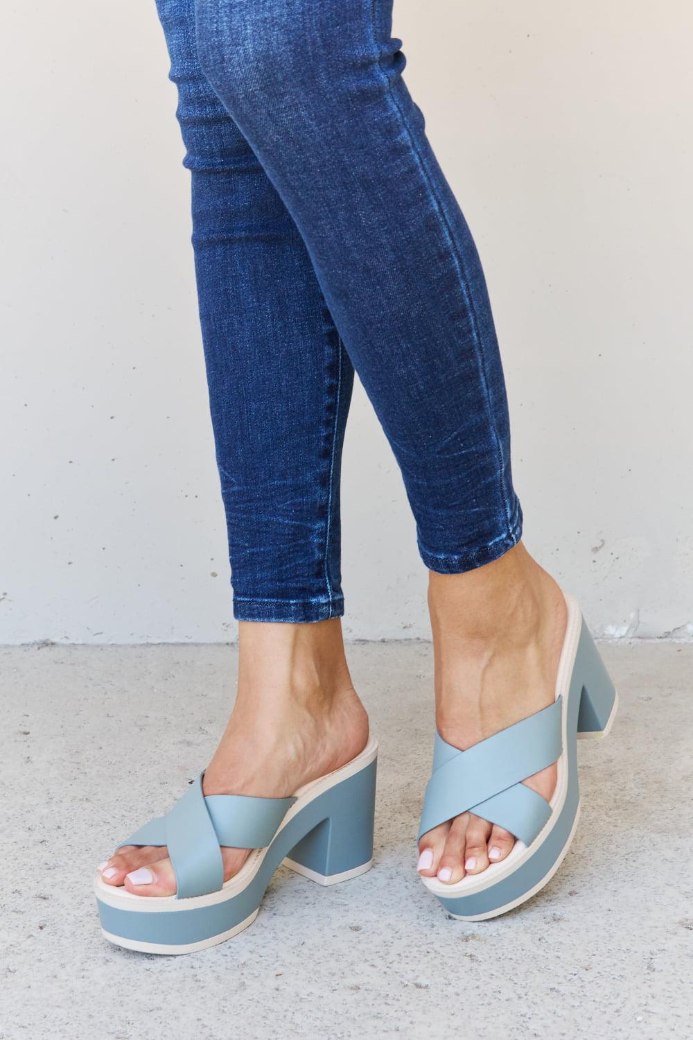 Get trendy with Weeboo Cherish The Moments Contrast Platform Sandals in Misty Blue - Shoes available at Styles Code. Grab yours today!