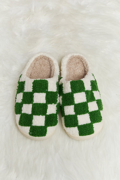 Get trendy with Melody Checkered Print Plush Slide Slippers - Shoes available at Styles Code. Grab yours today!