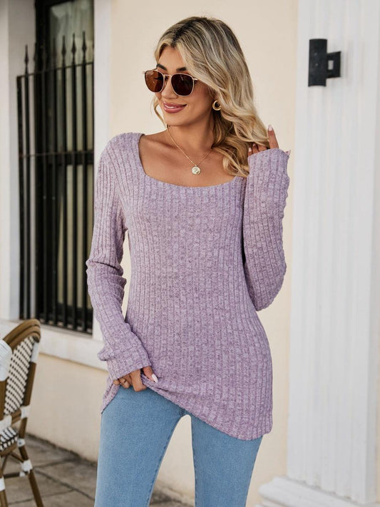 Get trendy with Square Neck Ribbed Long Sleeve T-Shirt - Trending available at Styles Code. Grab yours today!