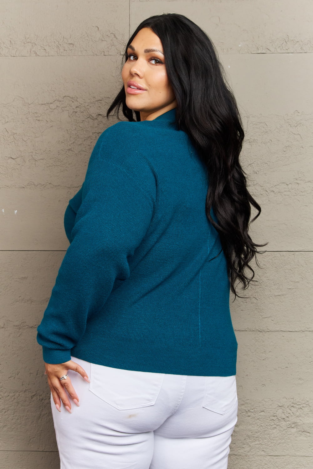 Get trendy with Zenana Kiss Me Tonight Full Size Button Down Cardigan in Teal - Luxe available at Styles Code. Grab yours today!