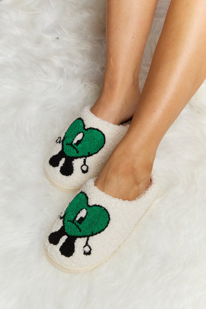 Get trendy with Melody Love Heart Print Plush Slippers - Shoes available at Styles Code. Grab yours today!