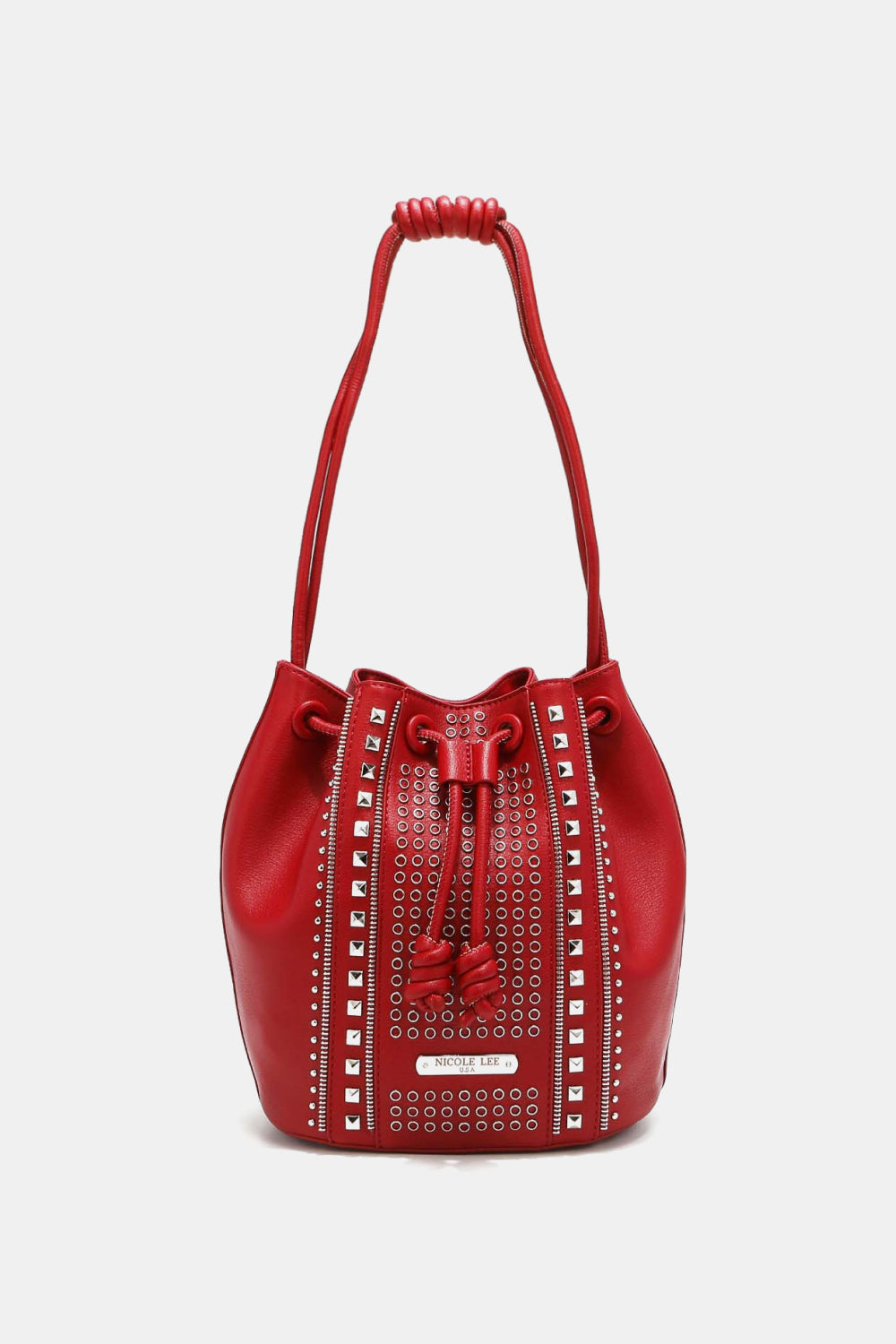 Get trendy with Nicole Lee USA Amy Studded Bucket Bag - Bags available at Styles Code. Grab yours today!