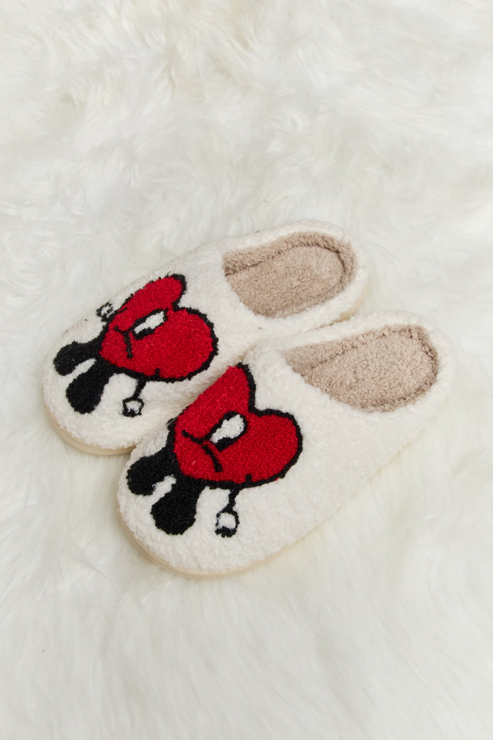 Get trendy with Melody Love Heart Print Plush Slippers - Shoes available at Styles Code. Grab yours today!