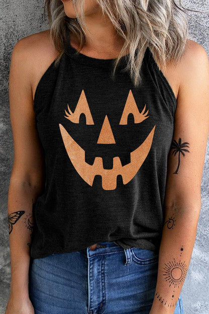 Get trendy with Round Neck Jack-O'-Lantern Graphic Tank Top - Halloween Clothes available at Styles Code. Grab yours today!