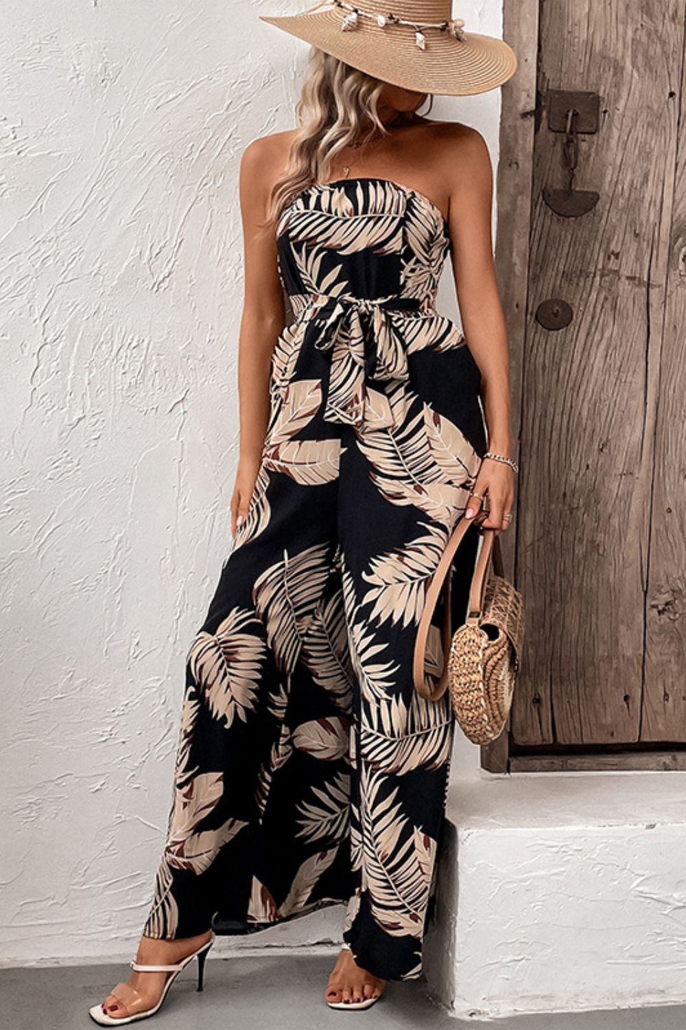 Get trendy with Printed Strapless Wide Leg Jumpsuit with Pockets - Jumpsuits available at Styles Code. Grab yours today!