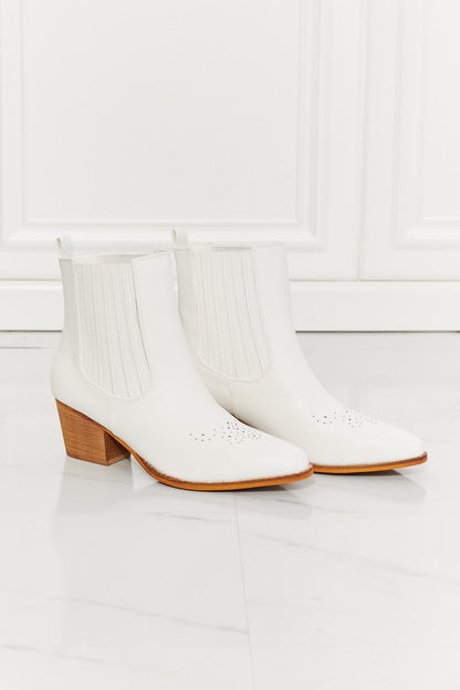 Get trendy with MMShoes Love the Journey Stacked Heel Chelsea Boot in White - Shoes available at Styles Code. Grab yours today!