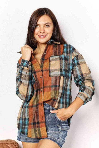 Get trendy with Plaid Curved Hem Shirt Jacket - Shirt available at Styles Code. Grab yours today!