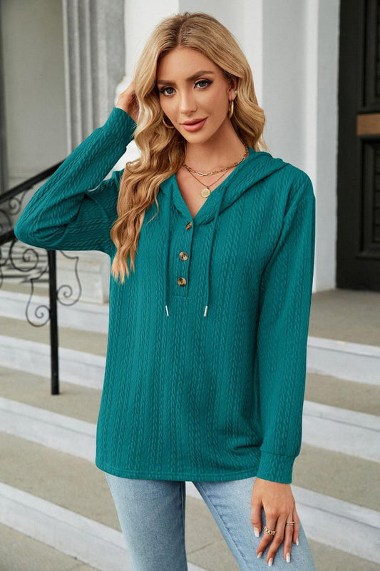 Get trendy with Cable-Knit Long Sleeve Hoodie - Tops available at Styles Code. Grab yours today!