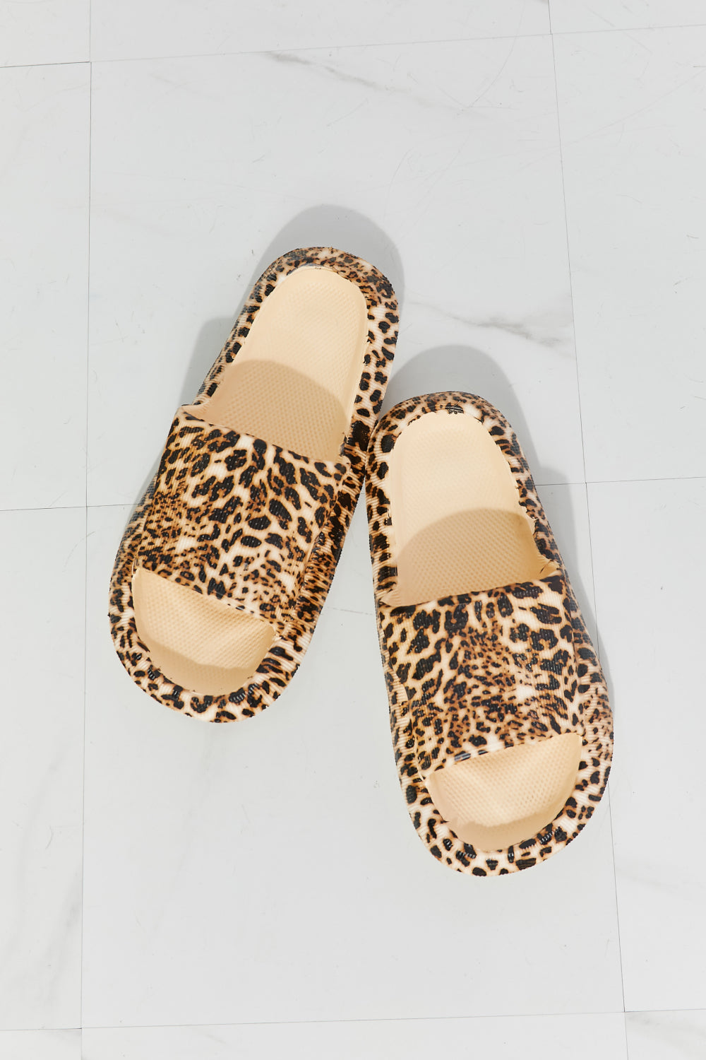 Get trendy with MMShoes Arms Around Me Open Toe Slide in Leopard - Shoes available at Styles Code. Grab yours today!