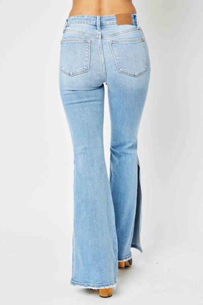 Get trendy with Full Size Mid Rise Raw Hem Jeans - Jeans available at Styles Code. Grab yours today!