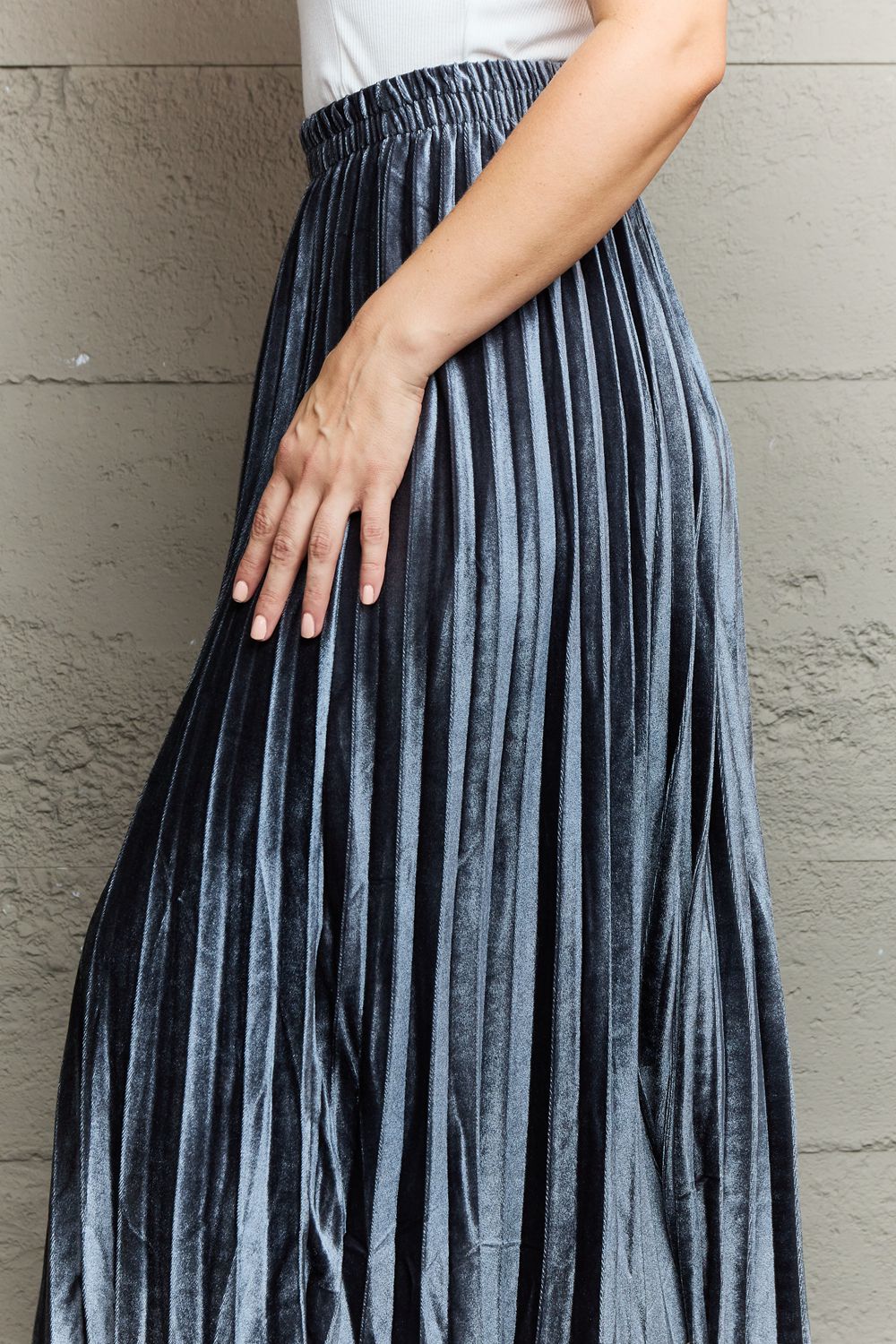 Get trendy with Ninexis Accordion Pleated Flowy Midi Skirt -  available at Styles Code. Grab yours today!