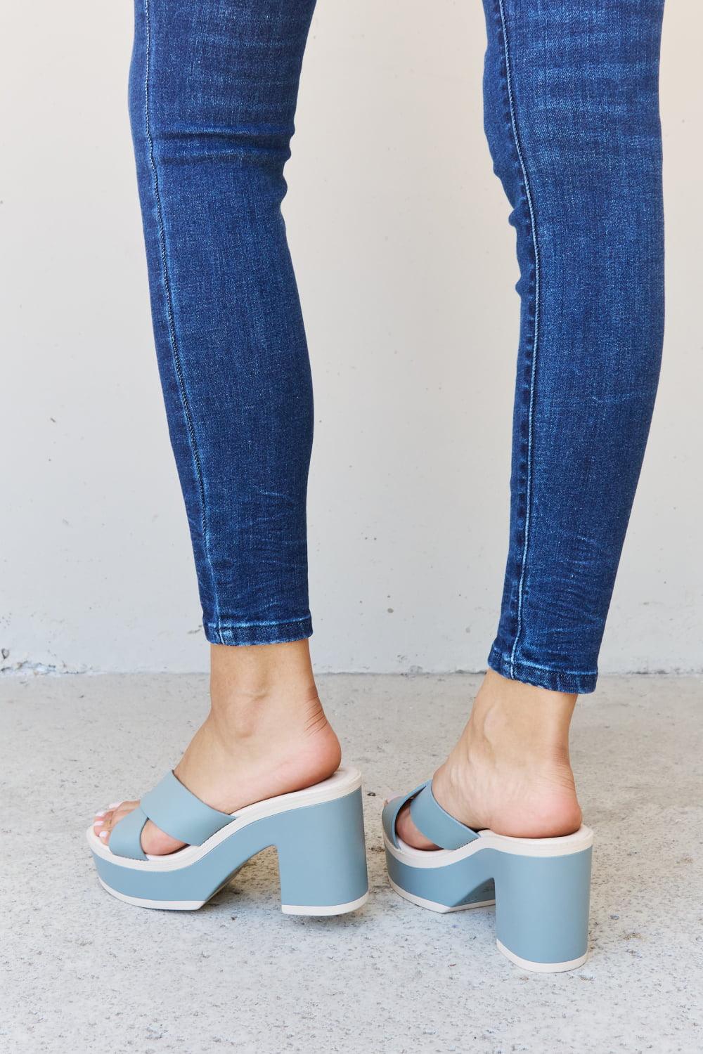 Get trendy with Weeboo Cherish The Moments Contrast Platform Sandals in Misty Blue - Shoes available at Styles Code. Grab yours today!