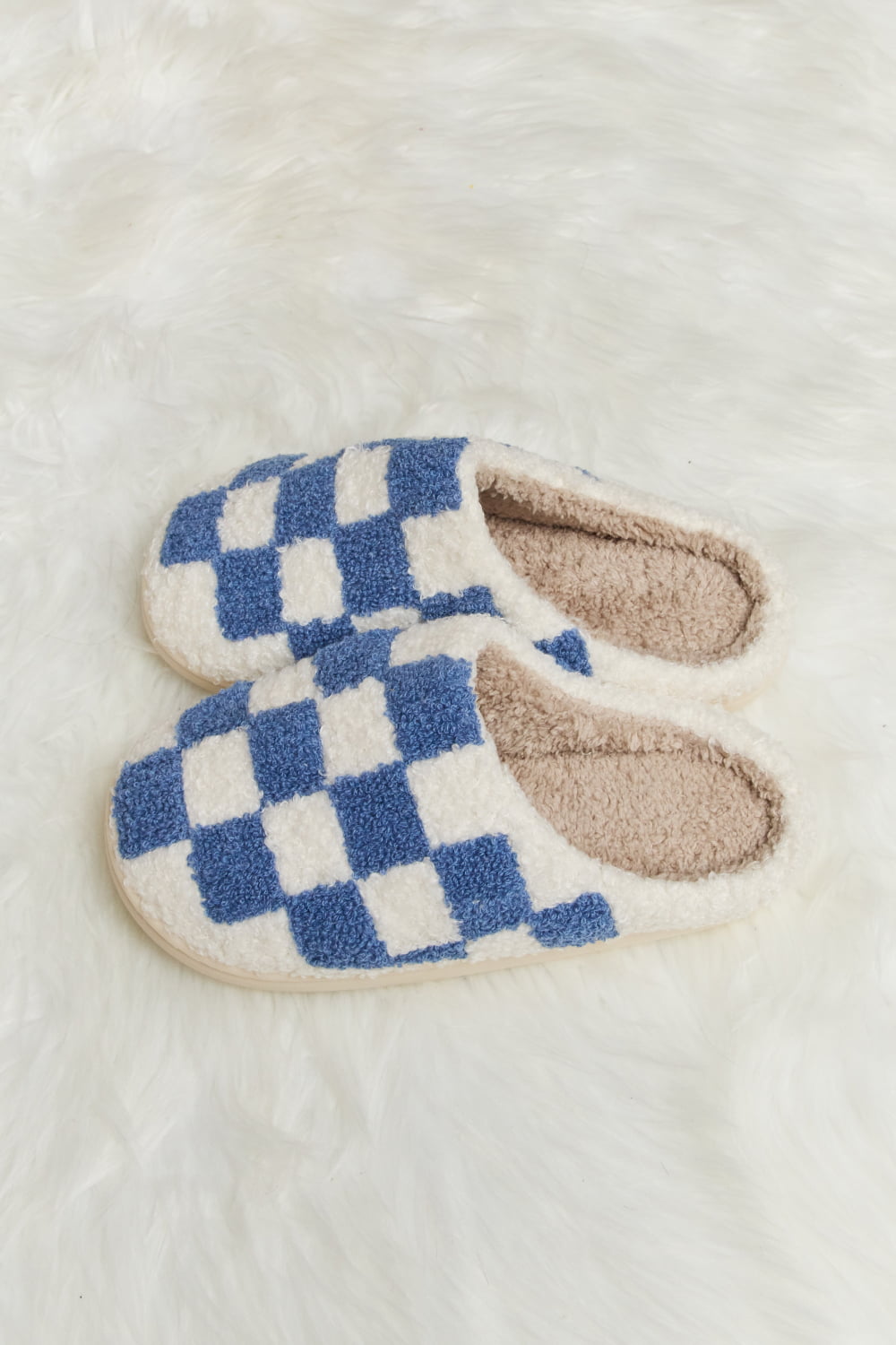 Get trendy with Melody Checkered Print Plush Slide Slippers - Shoes available at Styles Code. Grab yours today!