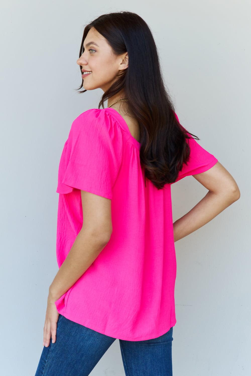 Get trendy with Square Neck Short Sleeve Blouse in Fuchsia -  available at Styles Code. Grab yours today!