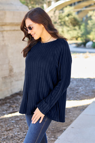 Get trendy with Basic Bae Full Size Ribbed Round Neck Long Sleeve Knit Top -  available at Styles Code. Grab yours today!