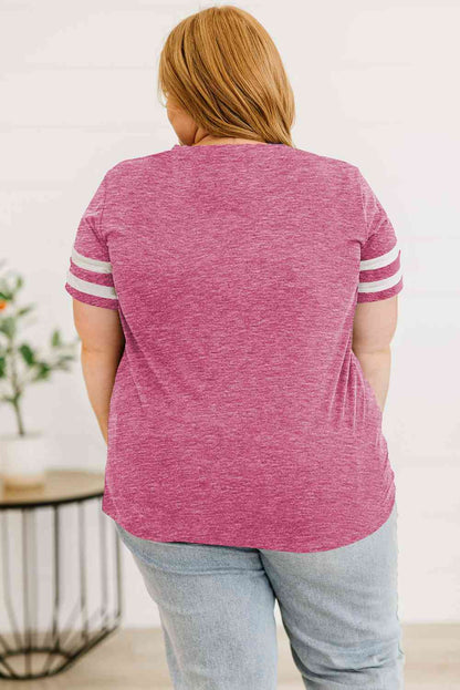 Get trendy with Plus Size Striped V-Neck Tee Shirt - T-Shirt available at Styles Code. Grab yours today!