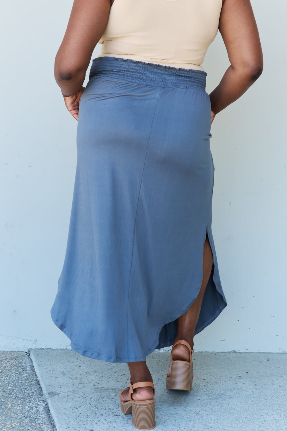 Get trendy with Doublju Comfort Princess Full Size High Waist Scoop Hem Maxi Skirt in Dusty Blue -  available at Styles Code. Grab yours today!