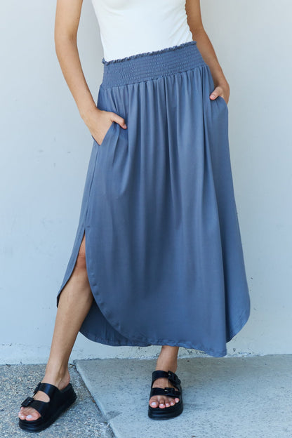 Get trendy with Doublju Comfort Princess Full Size High Waist Scoop Hem Maxi Skirt in Dusty Blue -  available at Styles Code. Grab yours today!