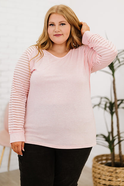 Get trendy with Plus Size Sheer Striped Sleeve V-Neck Top - Plus Size available at Styles Code. Grab yours today!