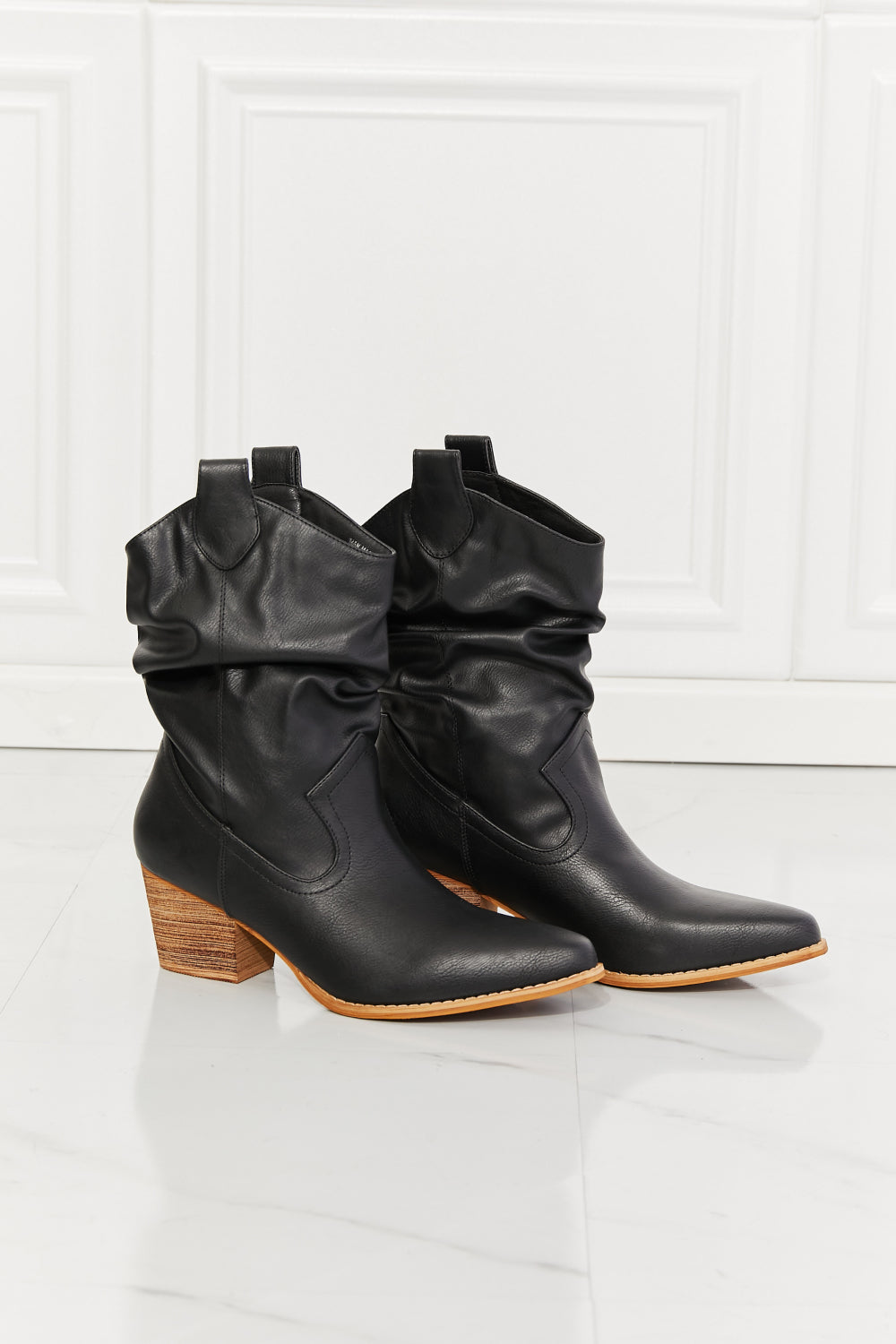 Get trendy with MMShoes Better in Texas Scrunch Cowboy Boots in Black - Shoes available at Styles Code. Grab yours today!