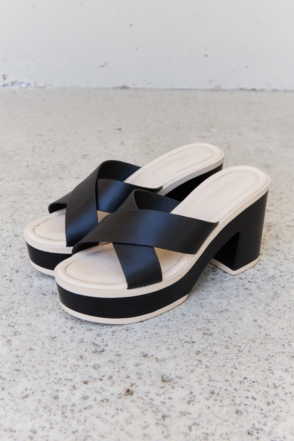 Get trendy with Weeboo Cherish The Moments Contrast Platform Sandals in Black - Shoes available at Styles Code. Grab yours today!