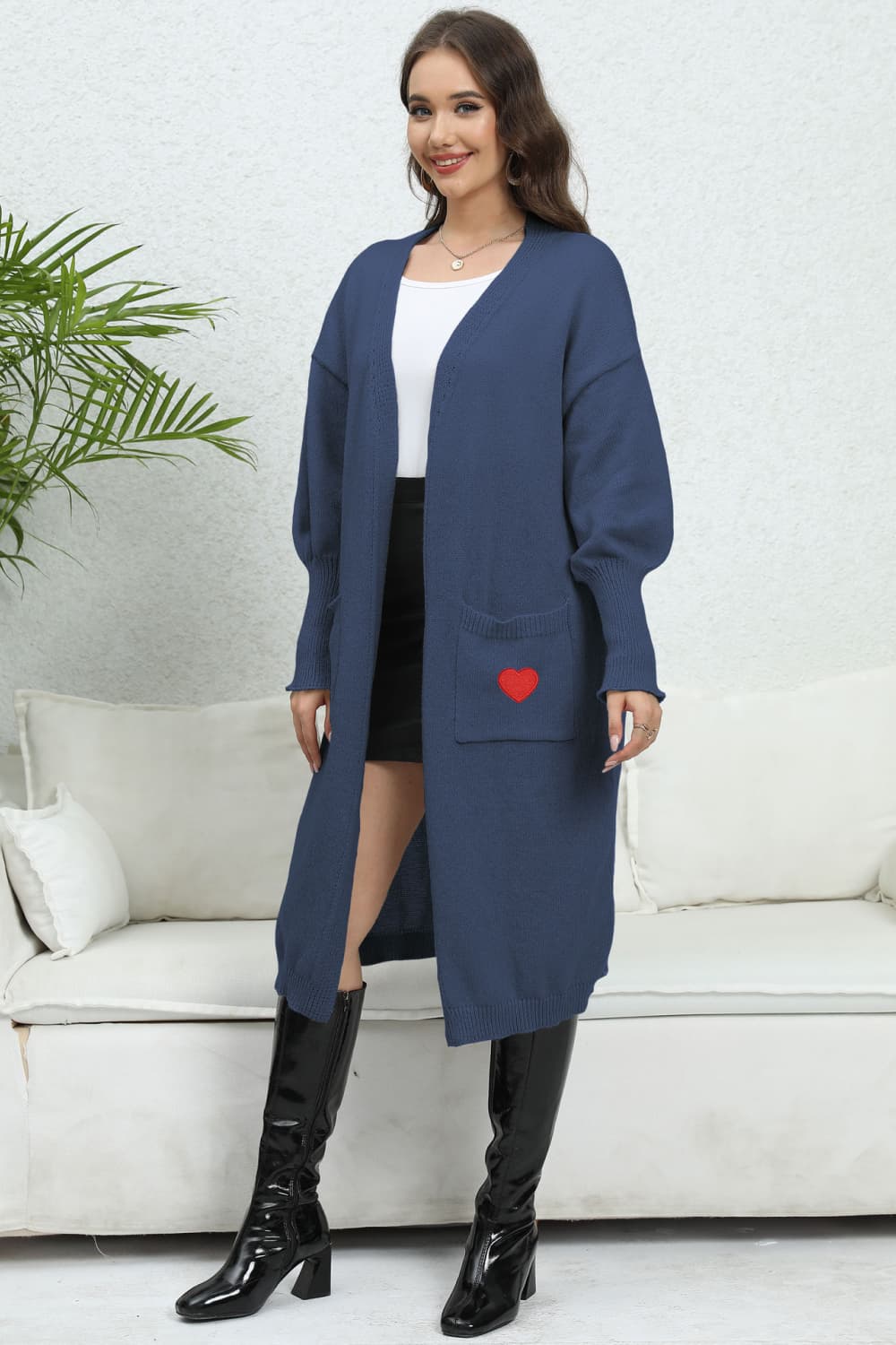 Get trendy with Lantern Sleeve Open Front Pocketed Cardigan - Cardigan available at Styles Code. Grab yours today!